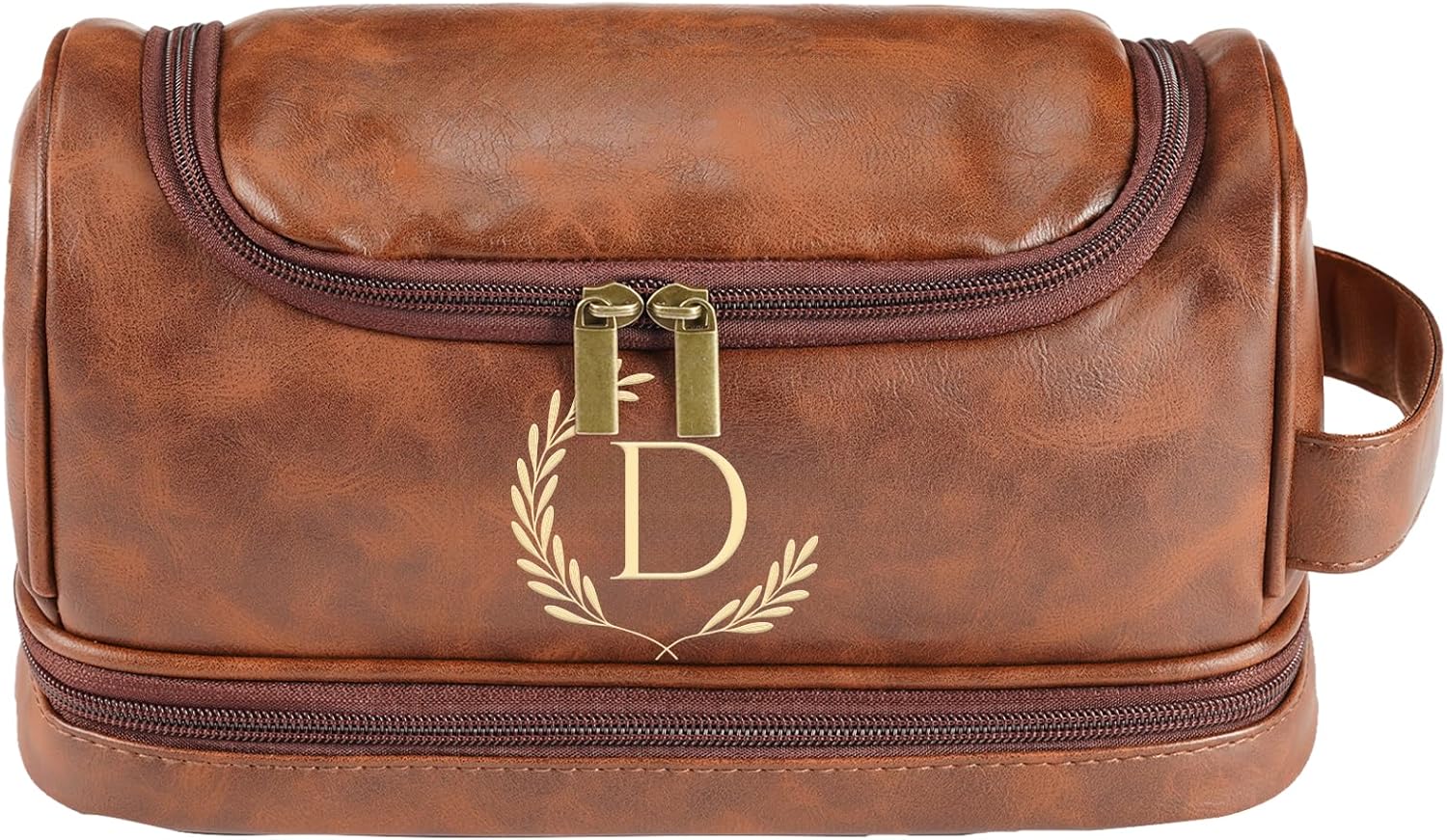 Personalized Leather Toiletry Bag For Men, Engraved Initial Travel Toiletry Bag for Men, Travel kit for Him, Ideal Gift for Him Dad Father Son Husband Grandpa Lover Christmas Anniversary Birthday(D)