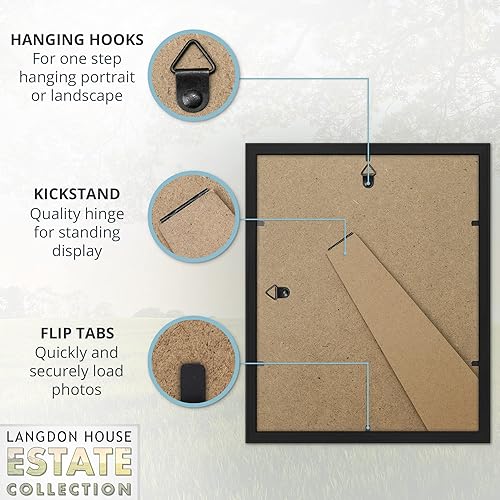 Miniatura 4 de Langdon House Marcos de fotos de 5 x 7 pulgadas con paspartú extraíble de 4 x 6 pulgadas (negro, paquete de 5), moldeado moderno escalón, caballete