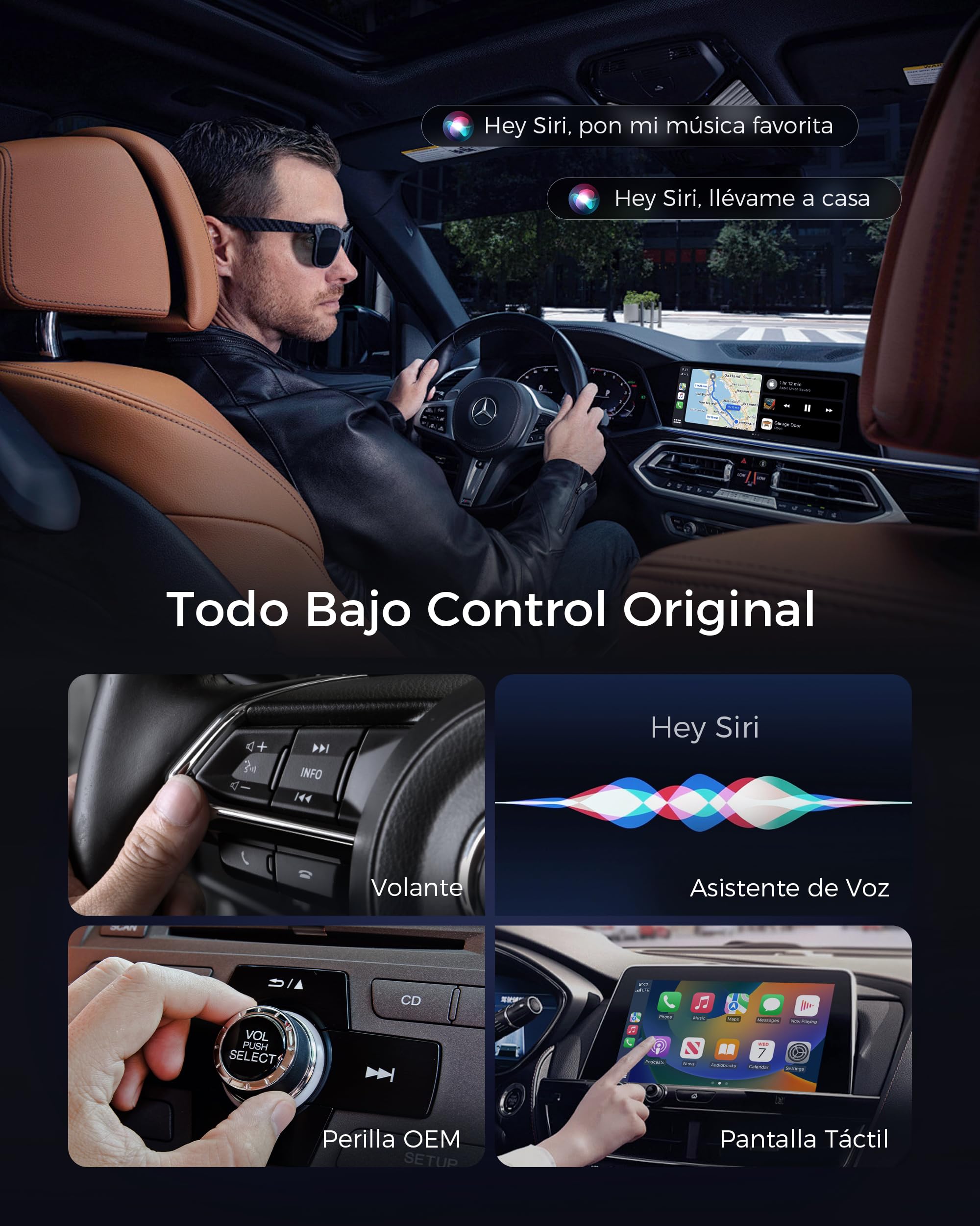 【2026 Mejorada】 Adaptador CarPlay Inalámbrico, Bluetooth V5.4 Conexión Estable, WiFi 6 de Doble Banda de Alta Velocidad, USB A/C, para Apple iPhone iOS 10+, Negro