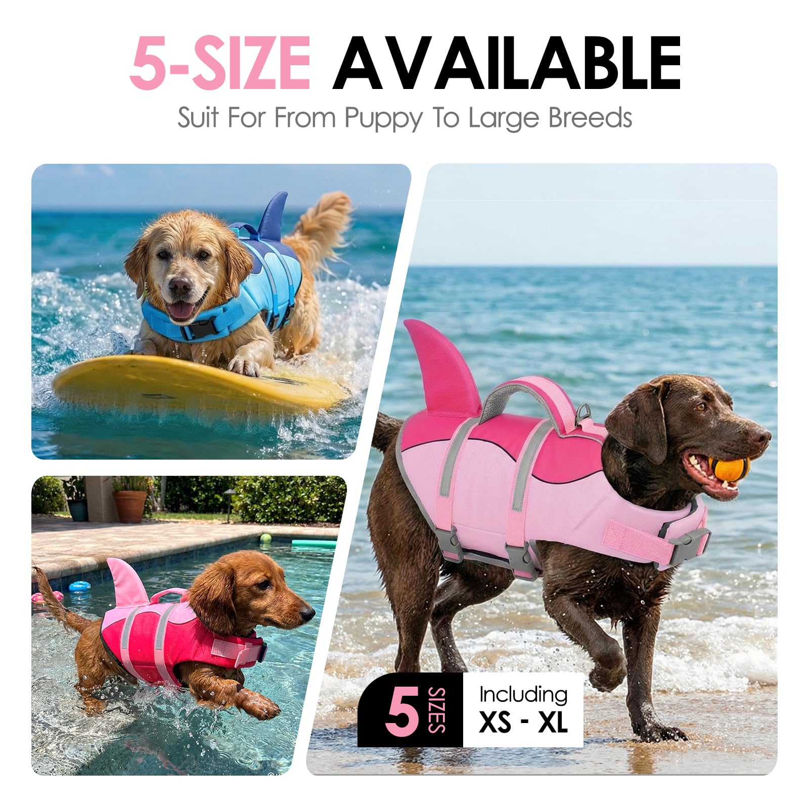 AOFITEE Chaleco Salvavidas para Perro, Chaleco Salvavidas para Perro, tiburón, Chaleco de Seguridad Reflectante para con flotabilidad Superior y asa de Rescate, Traje de baño Ajustable para