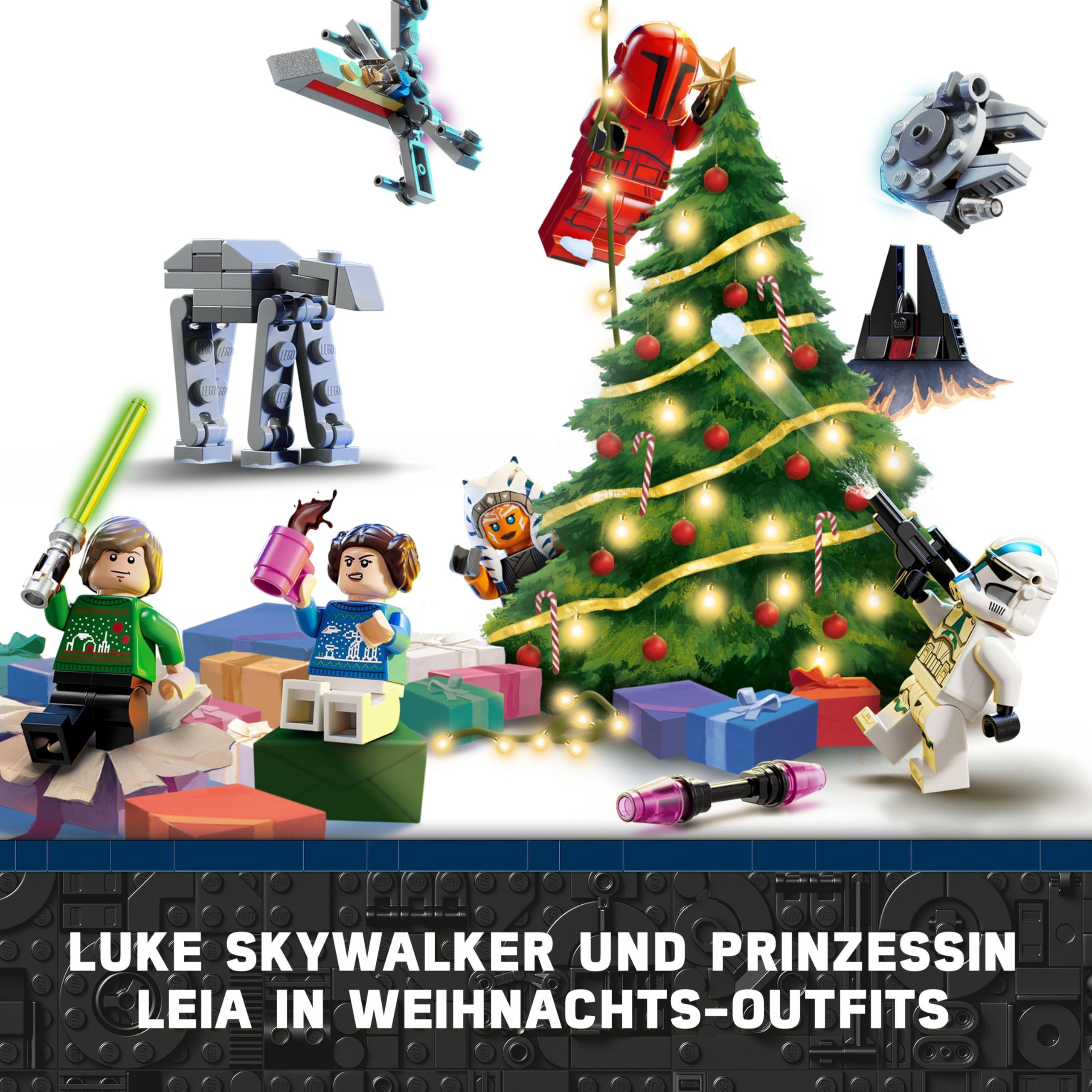 LEGO Star Wars Adventskalender 2024, 18 Mini-Modelle und 6 Charaktere zum Sammeln, Vorweihnachtsgeschenk für Jungen & Mädchen ab 6 Jahren, Bauspielzeug mit Minifiguren, Geschenk zu Weihnachten 75395