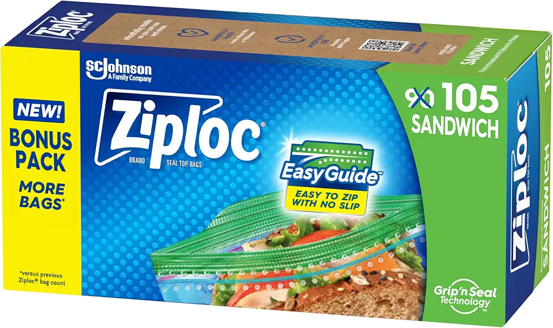 Ziploc Sandwich and Snack Bags with EasyGuide Texture, Plastic Storage Bags with Grip &#x27;n Seal Technology, 105 Bags Total