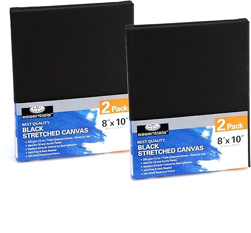 Royal & Langnickel Essentials - Lienzo estirado triple para pintura al óleo y acrílica, 7.9 x 9.8in, color negro