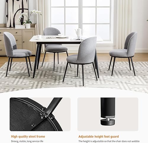 Miniatura 8 de Forevich Sillas de comedor de mediados de siglo modernas tapizadas de tela redonda para cocina, comedor con patas de metal negro para sala de estar,