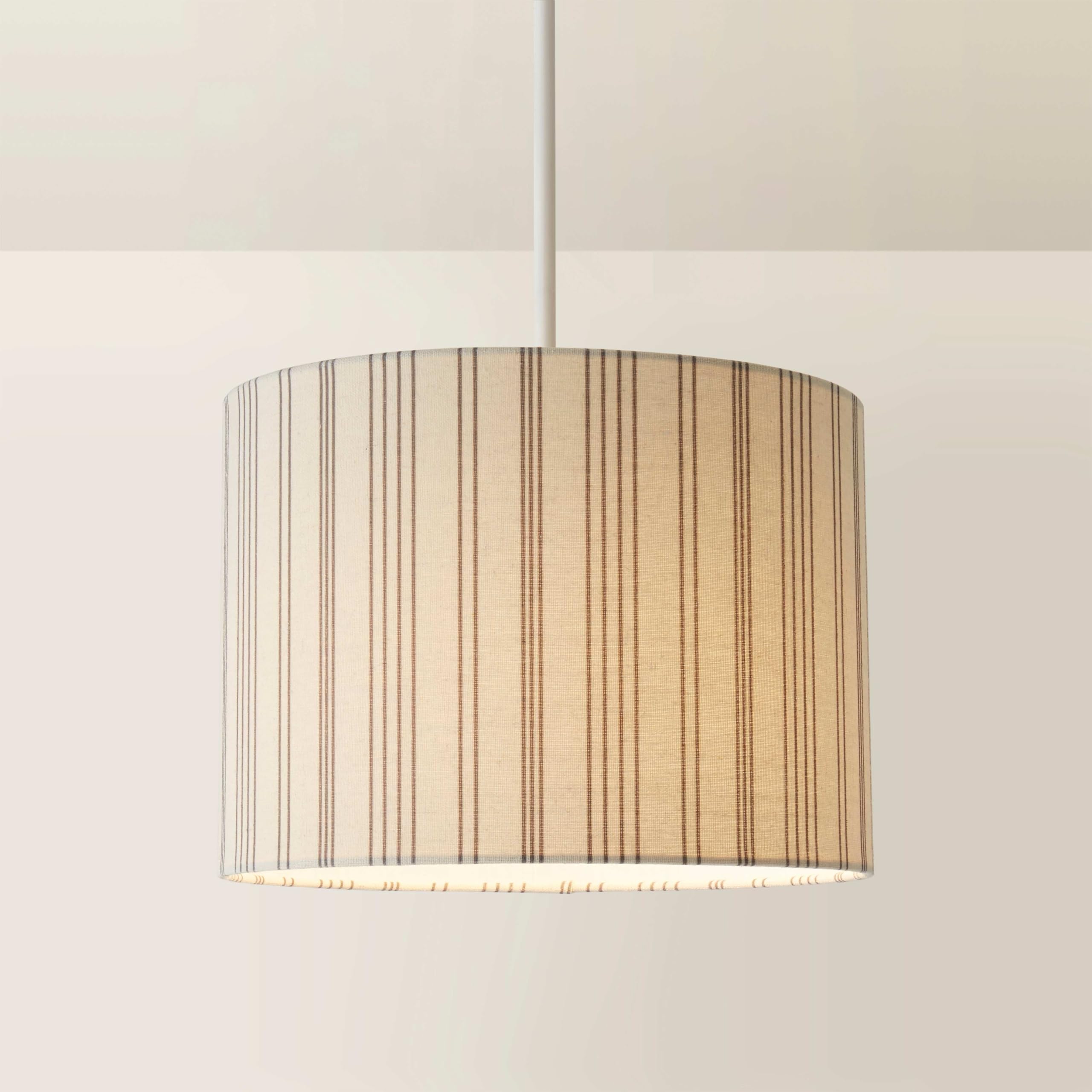 ValueLights | Hallie Natural Linen Stripe Detail Large Drum Ceiling Pendant Lamp Shade | Shades, Home Décor & Improvement Essential | 295mm Shade Width
