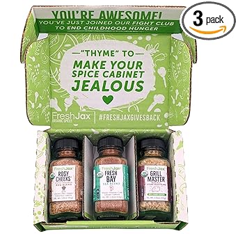 FreshJax Organic Surf & Turf Seasoning Gift Set – 3 Sampler Bottles: Fresh Bay, Maple Bourbon & Grill Master – Non-GMO, Gluten-Free, Keto – Gourmet Spice Gift Box for Meat, Seafood & Grilling