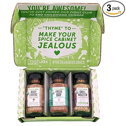 FreshJax Organic Surf & Turf Seasoning Gift Set – 3 Sampler Bottles: Fresh Bay, Maple Bourbon & Grill Master – Non-GMO, Gluten-Free, Keto – Gourmet Spice Gift Box for Meat, Seafood & Grilling