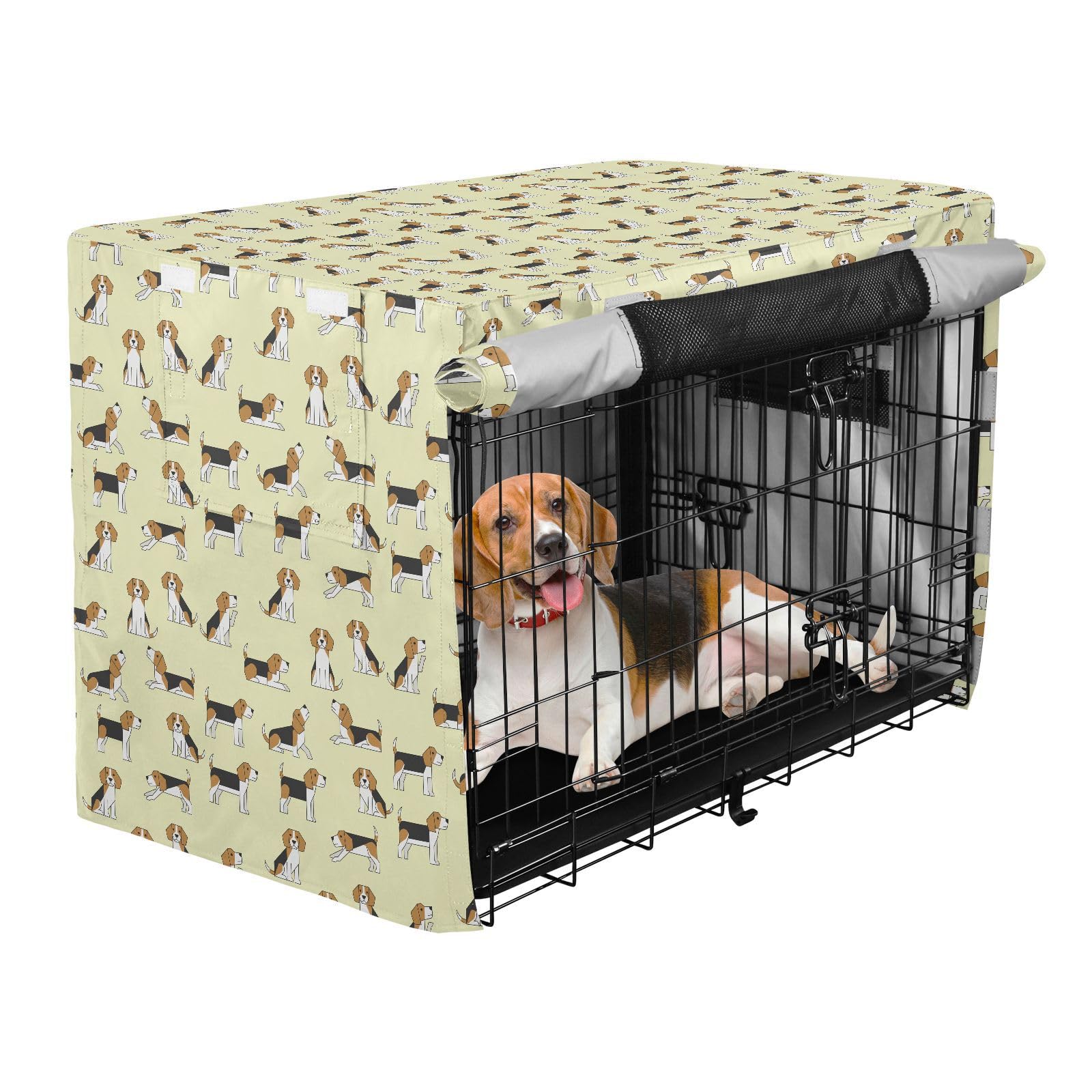 Uroczy beagle psy pies pokrowiec na klatkę dla zwierząt domowych pokrowiec na klatkę dla psa ochraniacz na klatkę jasnożółty 91 cm