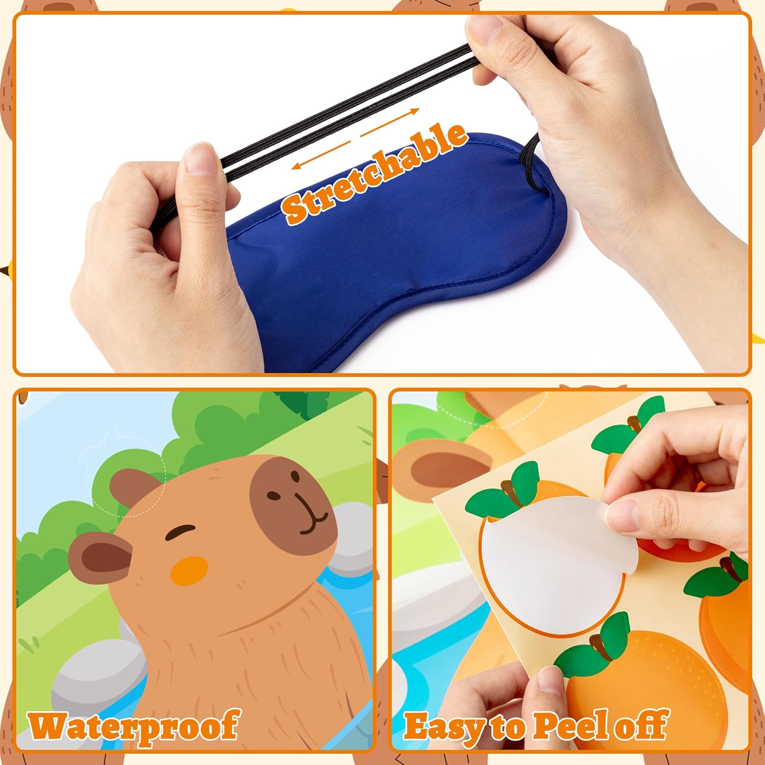 CY2SIDE Capy Pin the Tail Games, Pin the Orange On the Capy’s Head Party Sticker Games for Kids, Large Fun Animal Poster with 8 Sheet Orange Sticker for Kids Birthday Summer Party Decoration
