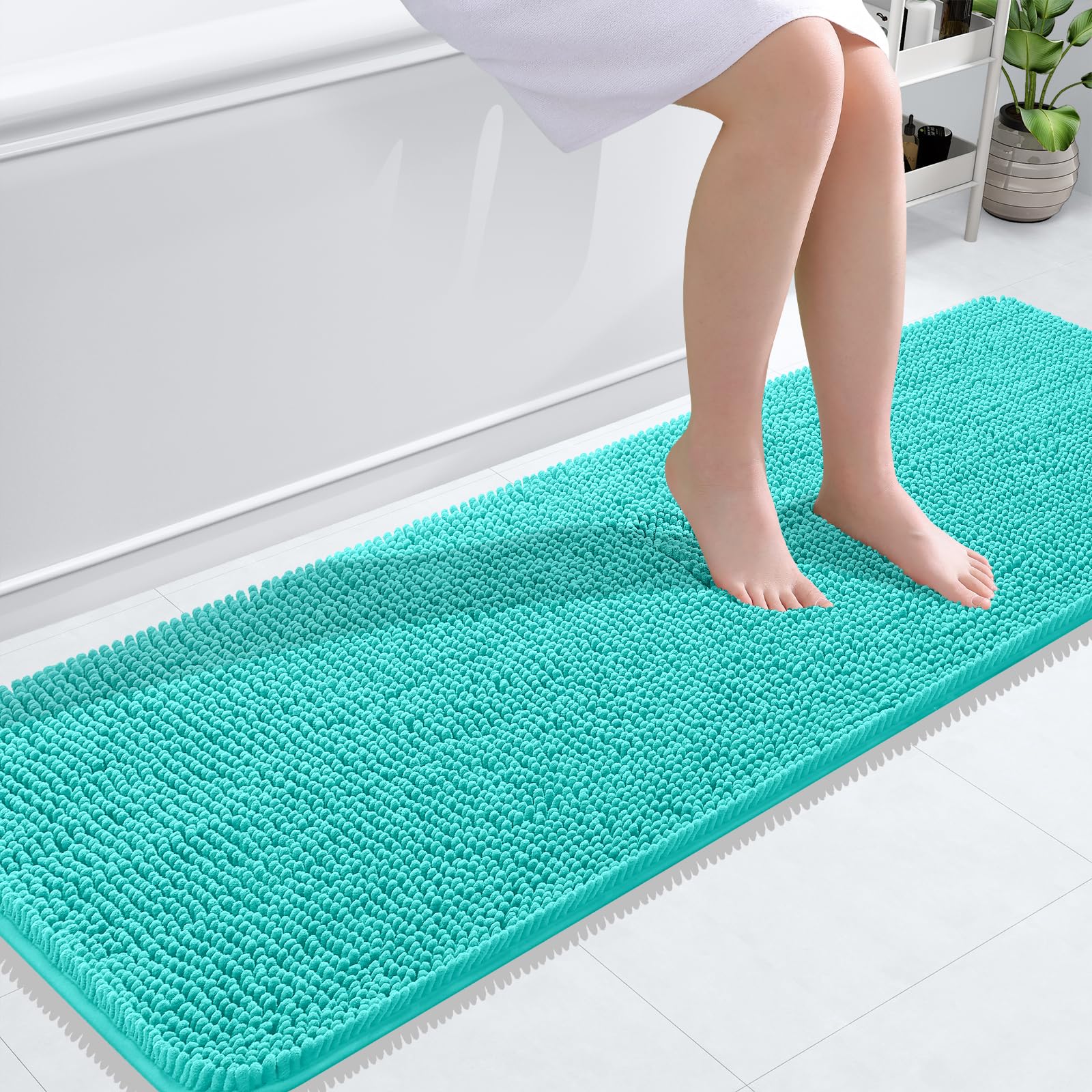 OLANLY Bathroom Runner Rugs 59x20, Extra Soft Absorbent Chenille Bath Rugs | Teal, Quick-Drying Rubber Backing, Machine Washable Long Bath Mat for Bathroom Floor, Tub and Shower, Home Decor Accessories