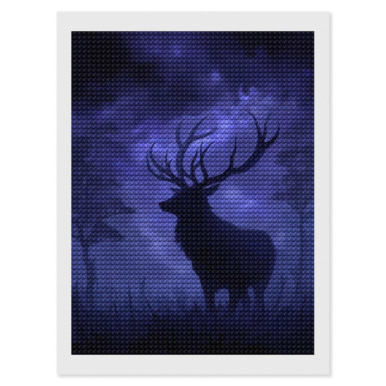 Junmoney Majestic Stag in A Starry Night Diamond Art Canvas 12"x16", Full Kit Included, Bedroom Decor, for Beginners, Thoughtful Handmade Gift