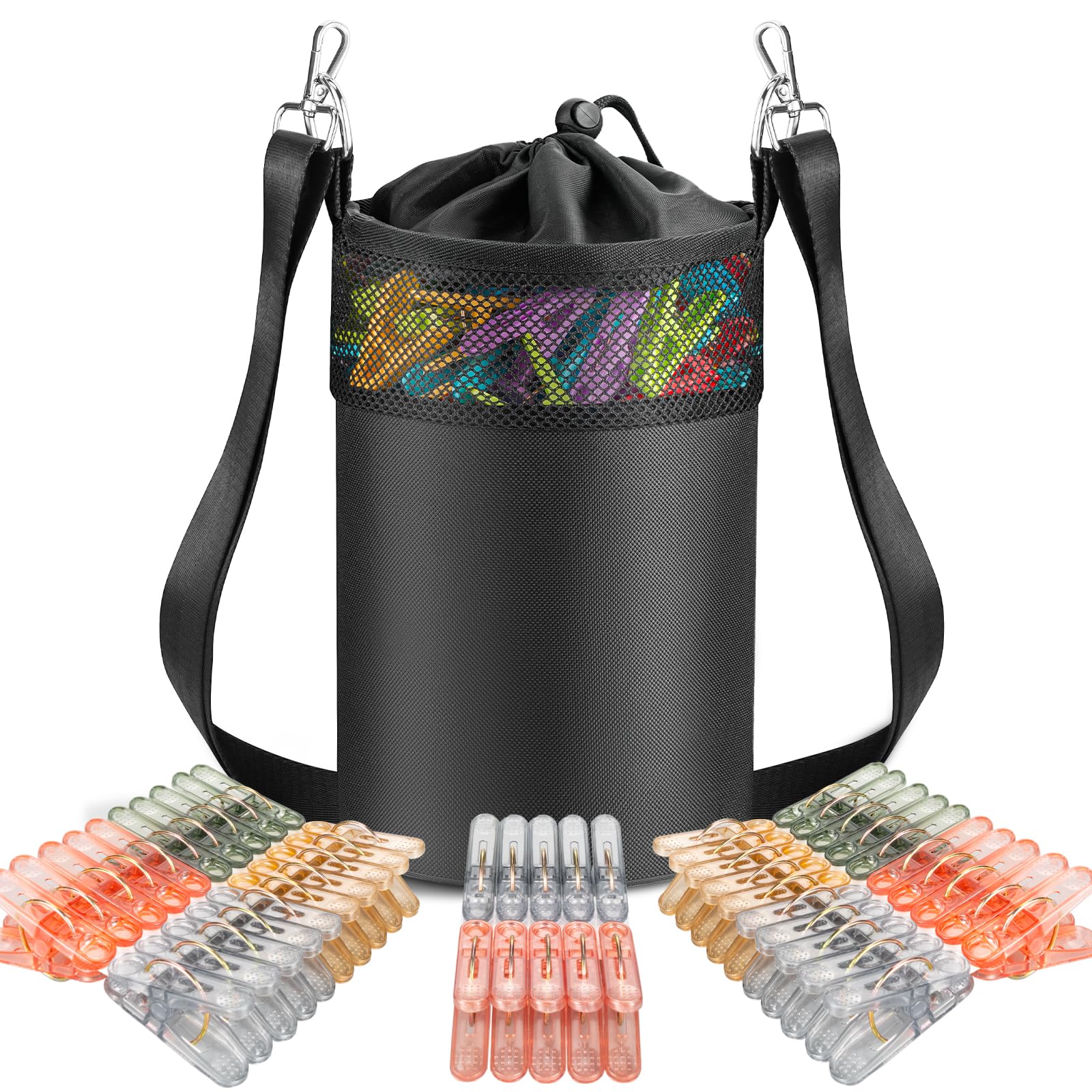 Mellbree Peg Bag for Washing Line with 50 Pegs, Clothes Peg Bag with Shoulder Strap for Laundry Clothes Pegs, Indoor Outdoor Pegs Organizer Storage Use