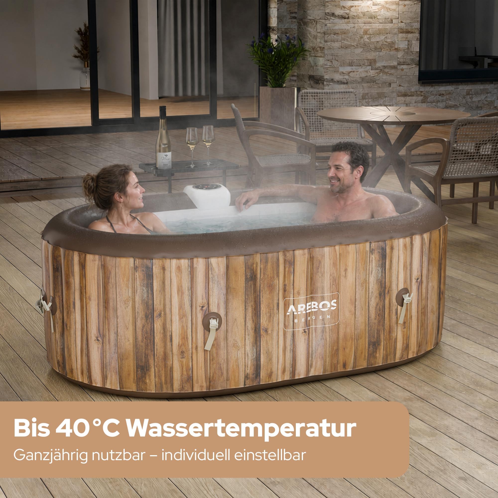 Arebos Whirlpool | Aufblasbar | In- & Outdoor | 190x120 cm oval | 2 Personen | 90 Massagedüsen | mit Heizung | 550 Liter | Inkl. Abdeckung | Bubble Spa & Wellness Massage
