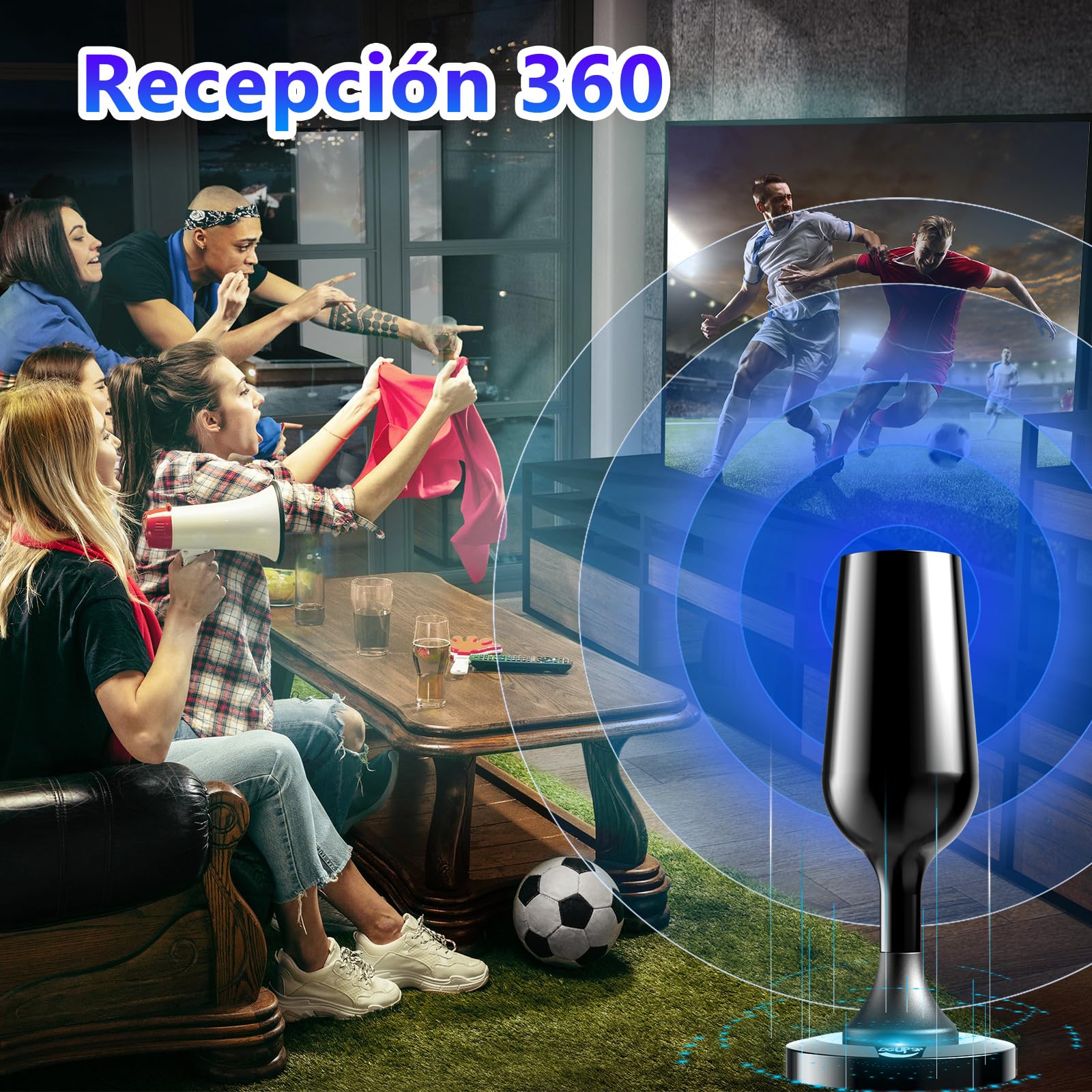 Antenna TV interna potente 2025, digitale antenna TV portatile con base magnetica e amplificatore di segnale - 4K 1080P VHF UHF DVB-T2 DVB-T - (nero)