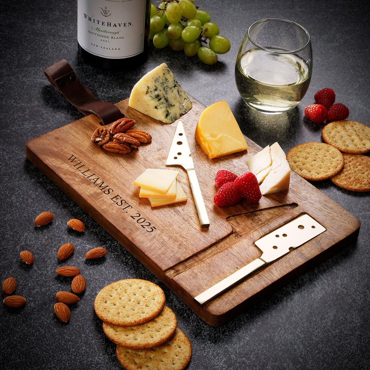 Engraved Cheese Board with Integrated Cheese Knives - Custom Charcuterie and Cheese Board, Perfect for Serving Guests with Style