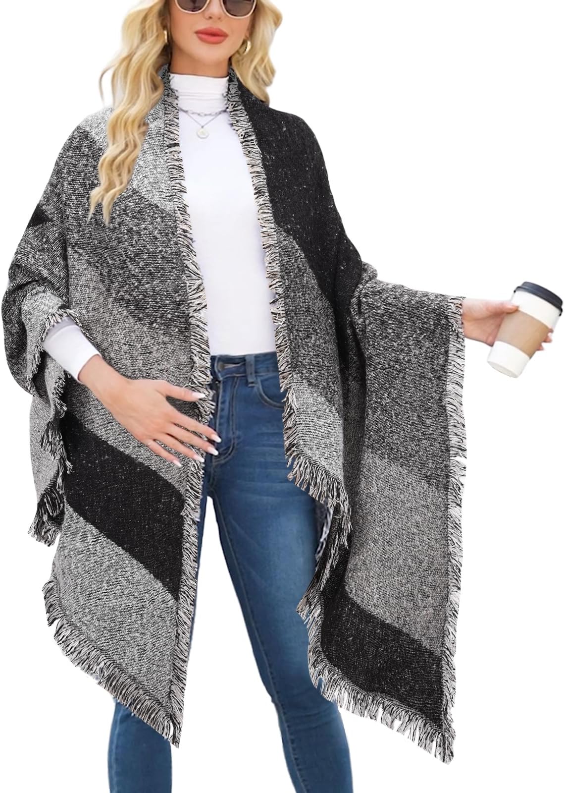 Women Large Oversized Scarf Pashmina Wrap Poncho Thick Style Scarf Patchwork Cape Shawl
