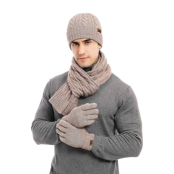 Hat Scarf Gloves Set for Women & Men 3 in 1 Winter Beanie