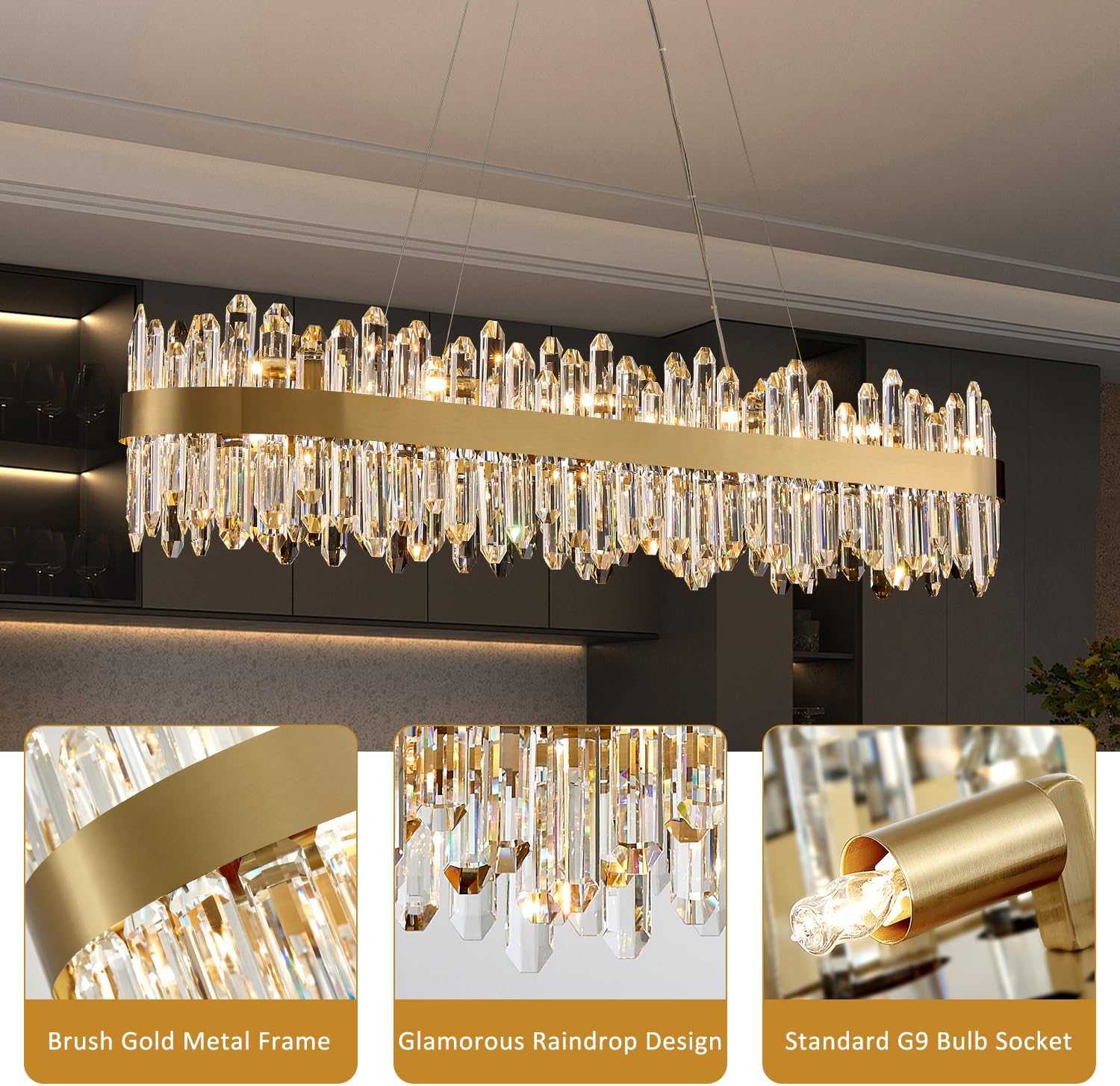 Gold Oval Crystal Chandelier L45.3 inch, 24-Lights Gold Chandeliers Modern Crystal Chandelier Pendant Light Fixture G9 Lights Pendant Ceiling Light for Dining Living Room Kitchen Island