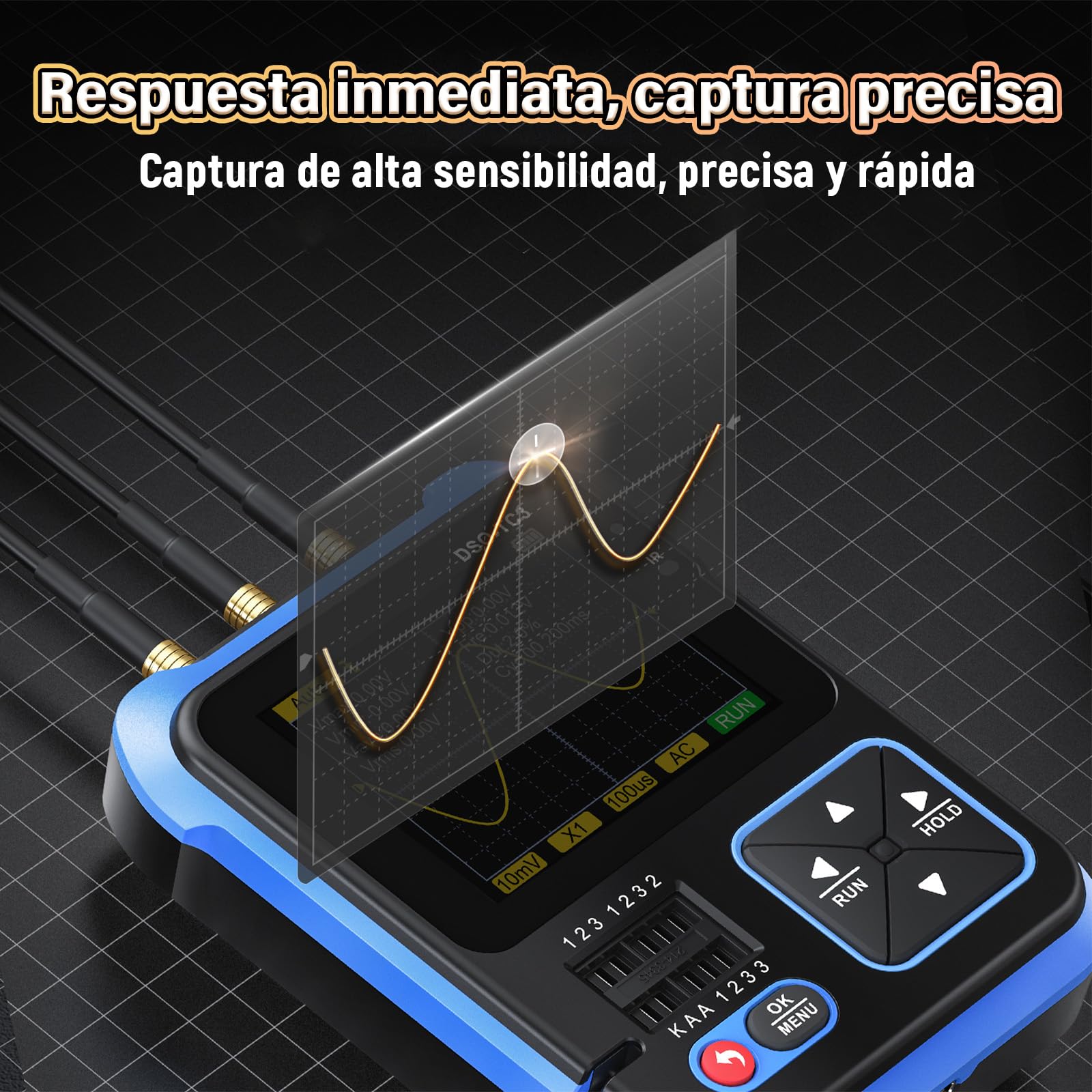 DSO-TC3 Osciloscopio Portátil 3 en 1, Generador de Señales DDS y Comprobador de Transistores, Ancho de banda de 500kHz, 10MSa/s, Batería de 1500mAh, Probador Multifunción de Bolsillo (Modelo HC)