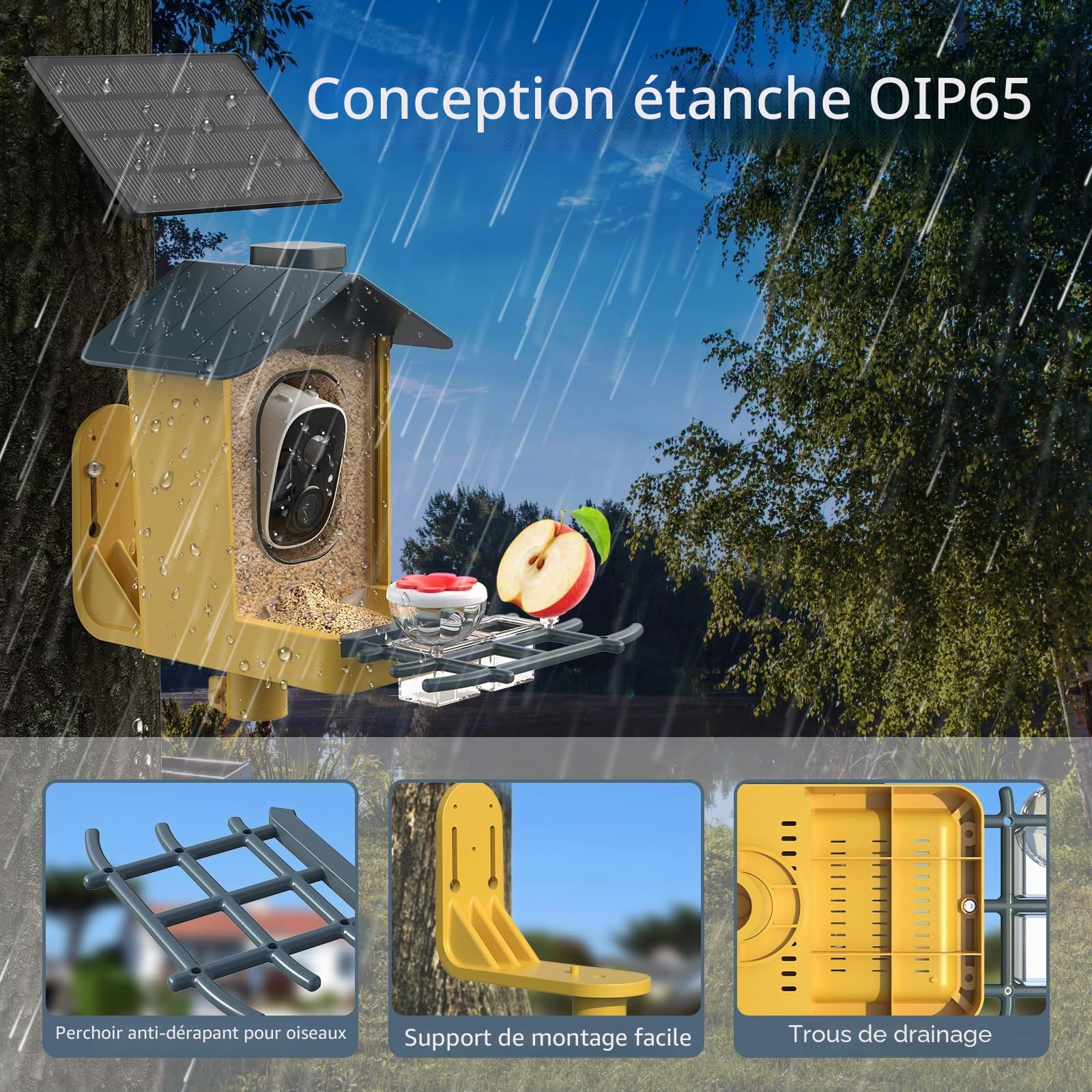 Mangeoire à oiseaux avec caméra – Caméra intelligente avec identification des espèces d'oiseaux, enregistrement automatique des vidéos des oiseaux, notifications instantanées, caméra vidéo 2K