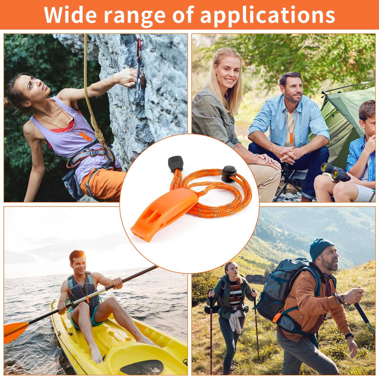 EKKONG Silbato de Supervivencia 120dB con cordón, Pack de 2 Silbato de Emergencia para Kayak, Navegación, Natación, Senderismo, Camping, Escalada