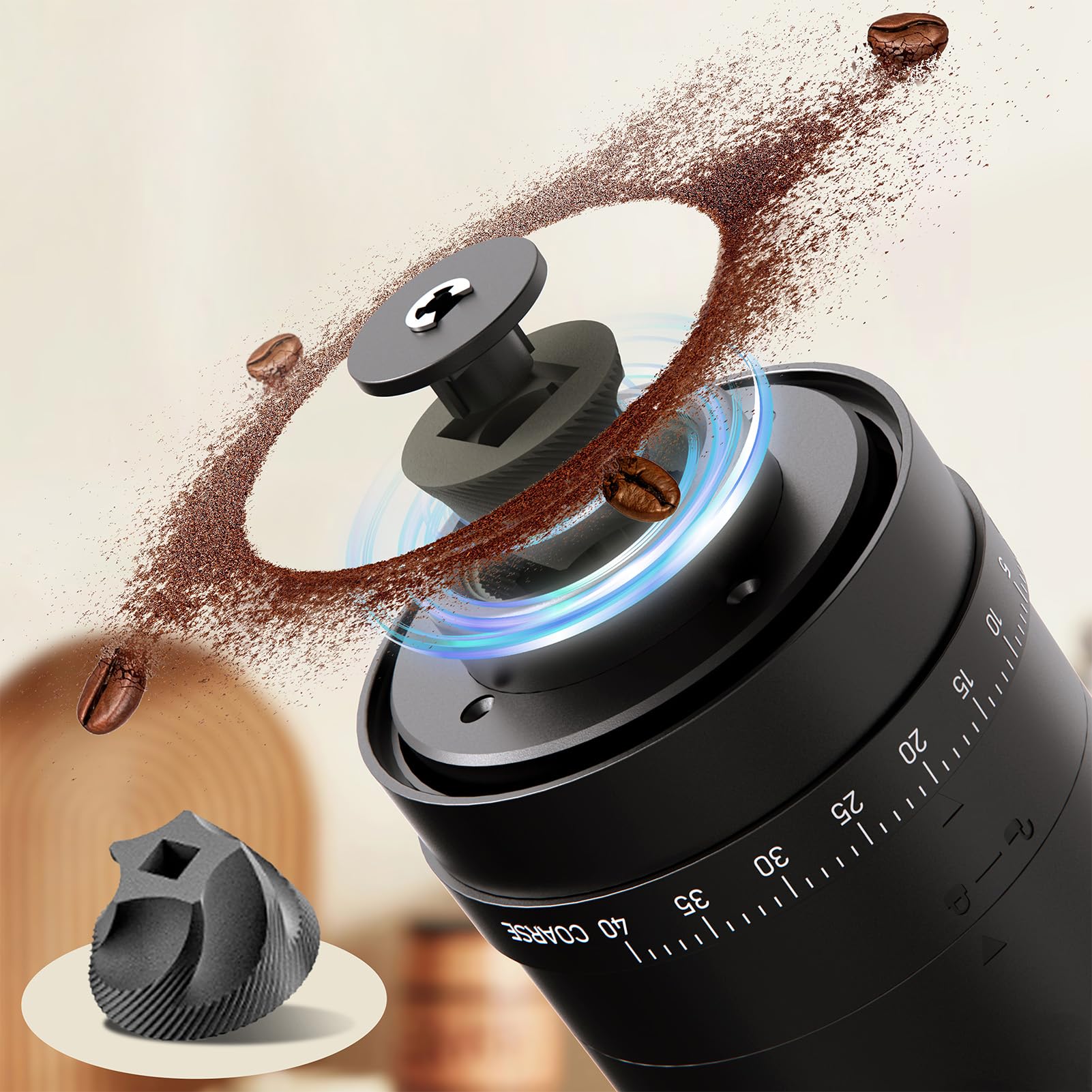 40 Impostazioni Macinatura Macinacautica Elettrica con Bara di Ceramica da 5 Pale, Macchina per Macinazione per caffè Ricaricabile Ricaricabile per per, Versare Oltre