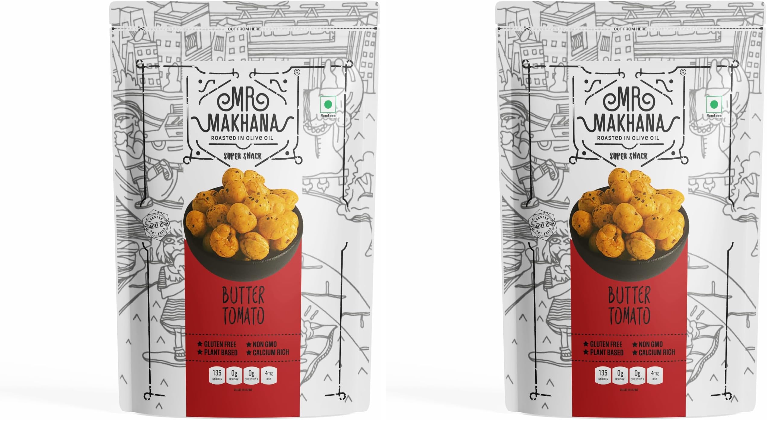 MR. MAKHANA Roasted Makhana and Foxnuts | Healthy Snacks | Gluten Free | MSG Free | Antioxidant | Rich Calcium | Zero Trans Fat | Zero cholesterol (Butter Tomato), 1 count 55g (Pack of 2)-image-14