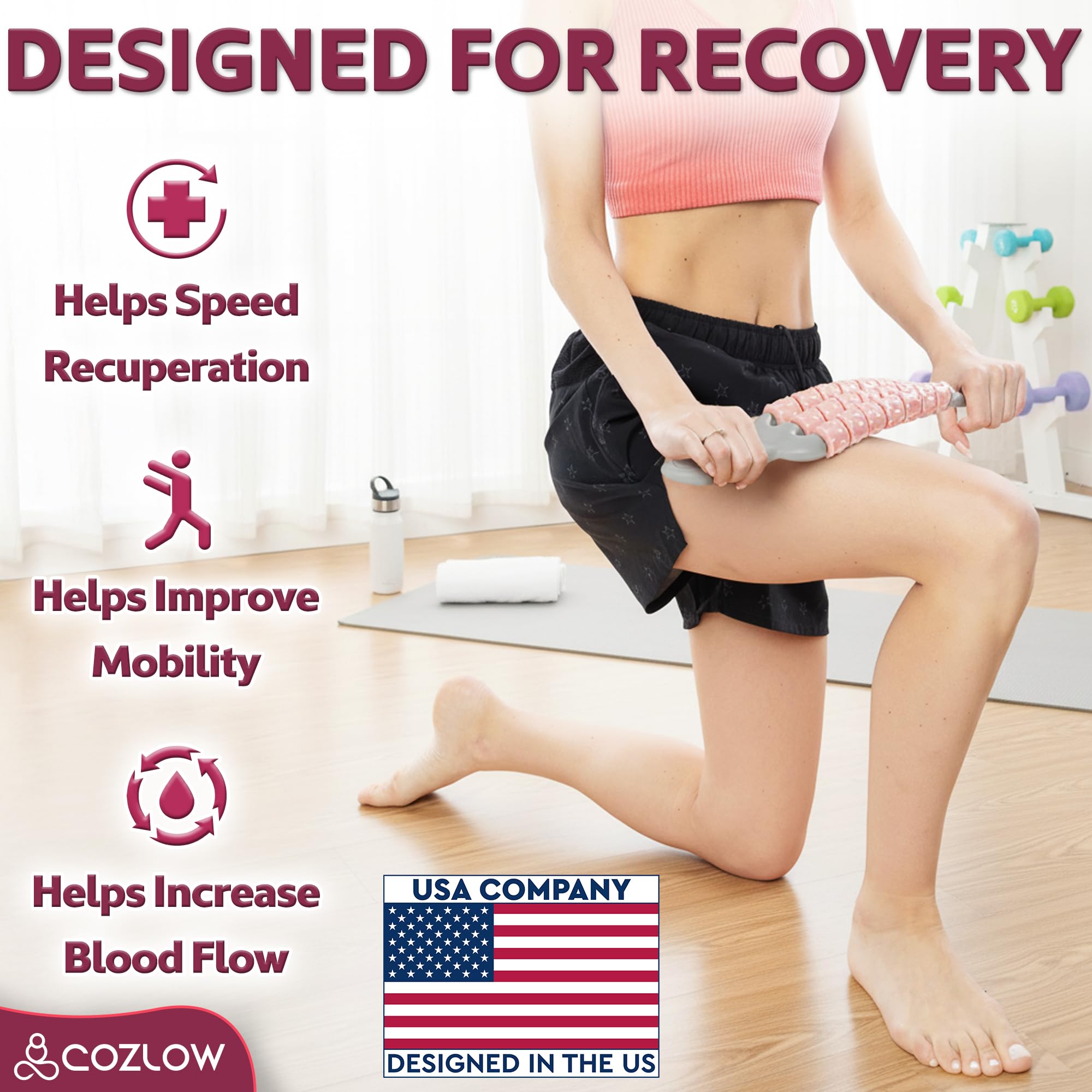Triple Roller Massage Stick - Body Massager for Muscles - Fascia Rolling Tool - Deep Tissue Therapy - Myofascial Release - Lymphatic Drainage - by Cozlow