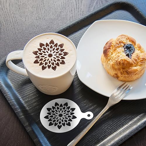 Miniatura 4 de Konsait Plantilla de plantillas de galletas, paquete de 20 plantillas de mandala para decoración de pasteles de café, plantillas reutilizables para