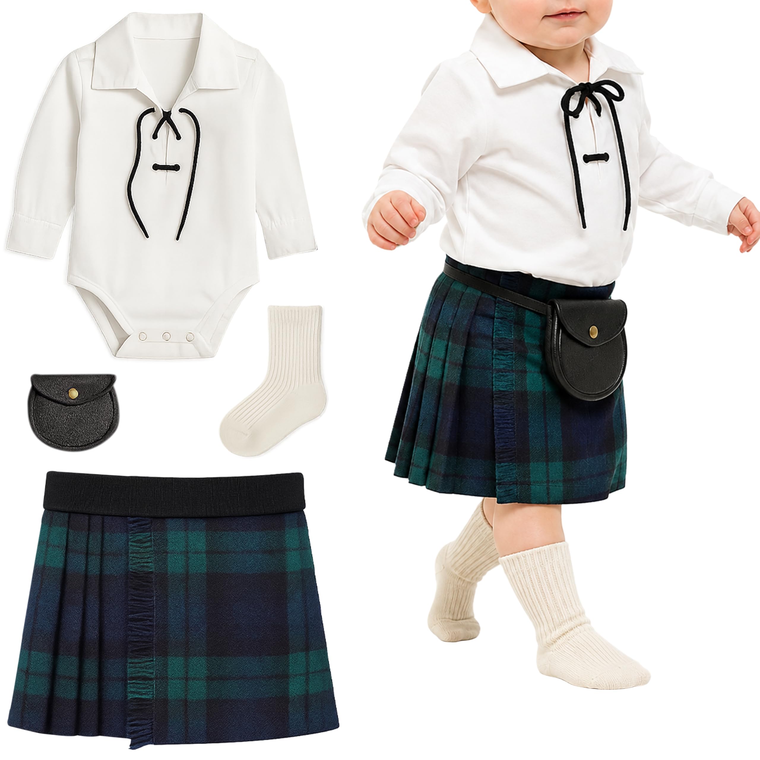 BRAW CLANS TARTANS Baby Kilt Outfit for 12-24 Months, Ghillie Shirt, Sporran & kilt hose - Traditional Scottish Black Watch Tartan Gift for baby