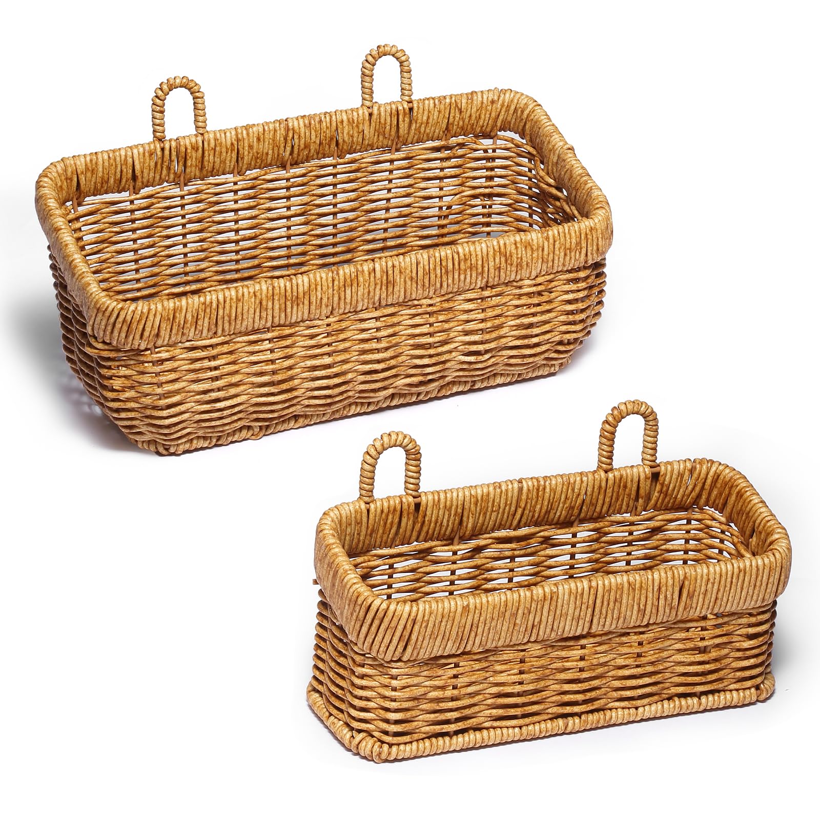 2 Pack Woven Storage Basket,Organizer Trays, Paper Box,Vintage Bin for Bathroom, Kitchen,Vanity Countertop Table Shelf (Yellow, โ2 pc (S/M))