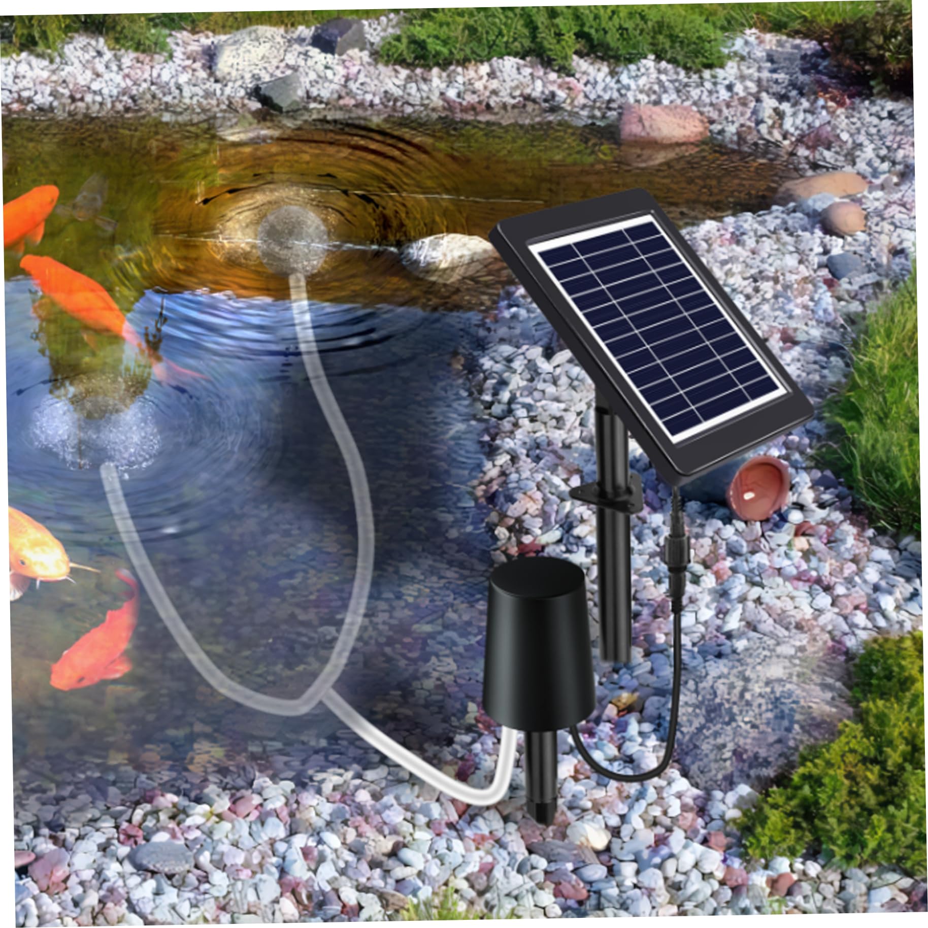 Aireador solar para estanque,aireador de bomba de aire para estanque de 4 W al aire libre con piedras de burbujas de aire de tubería,bomba de agua solar ajustable de 3 modos para pecera,jardín,estanqu