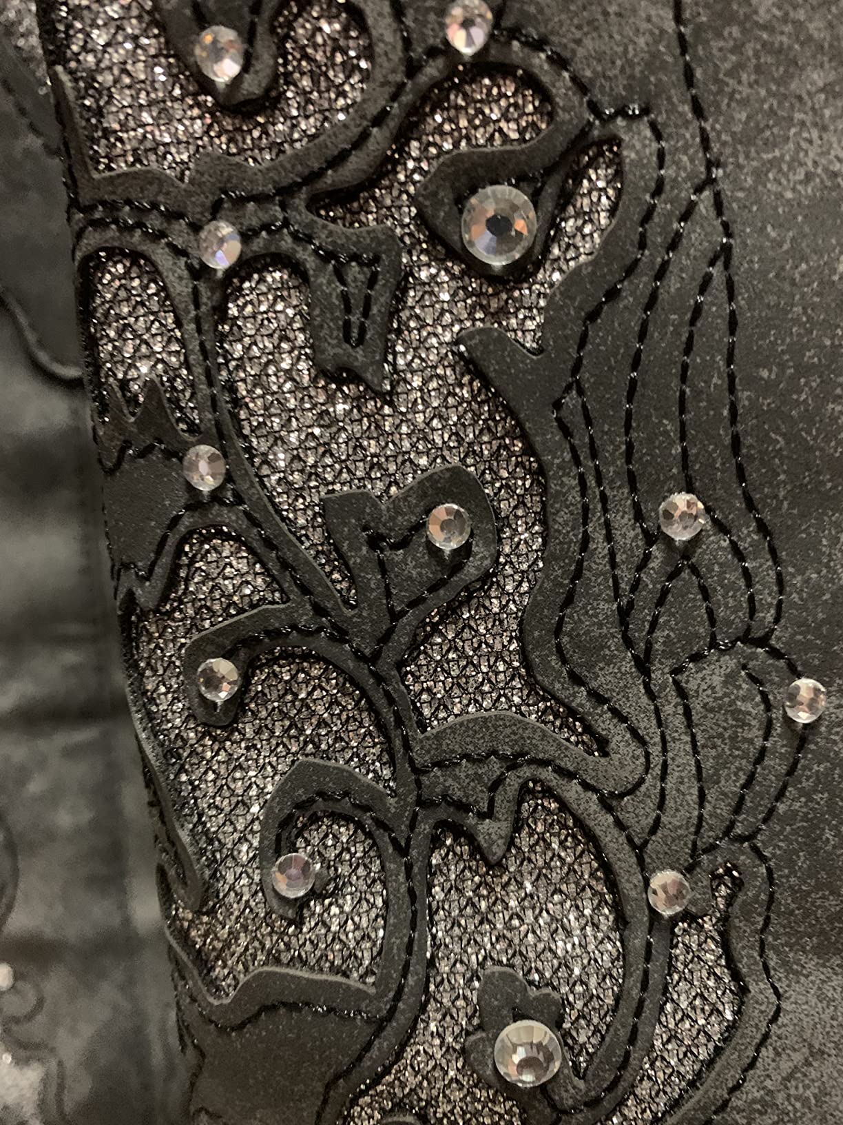 Huntarry Women's Mid Calf Cowboy Boots - Embroidered Retro Square Toe Western Boots - View #4