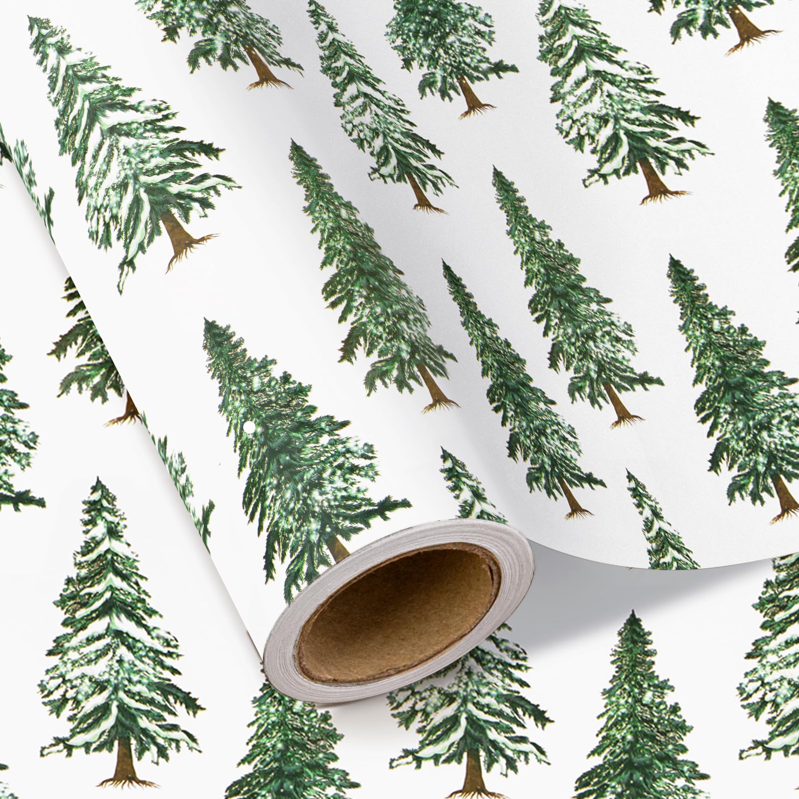 RUSPEPA Kraft Christmas Wrapping Paper - Mini Roll - 43.2cm x 5m - Watercolor Christmas Tree Wrapping Paper for Xmas Holiday, Party Celebration โ image 1