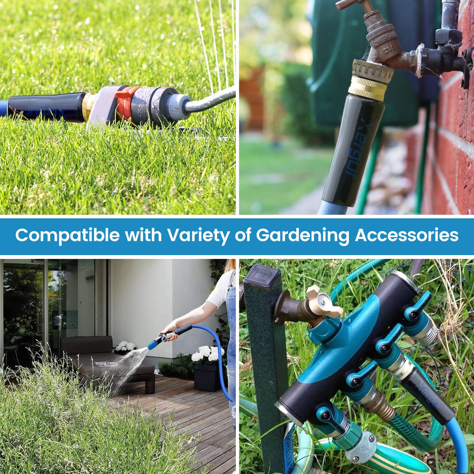 Flexible Garden Hose Water Pipe - 50FT Water Hose with Solid Brass Fittings, 5/8" Durable Water Hose Swivel Grip Heavy Duty Flexible Hose for Gardening Lawn Car Pet Washing, Blue