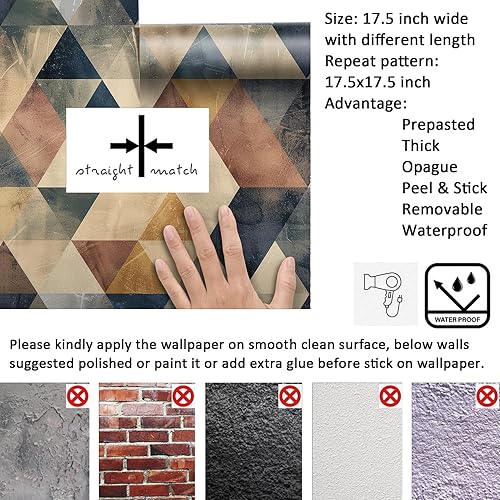 Miniatura 6 de Livelynine Papel tapiz retro de 17.5 x 276 pulgadas, diseño geométrico de mediados de siglo, moderno, para dormitorio, papel adhesivo colorido