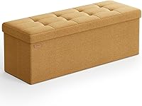 Vista 21 de SONGMICS Colección MAZIE - Banco otomano plegable de almacenamiento de 43 pulgadas, reposapiés otomano, banco para el final de la cama, pecho