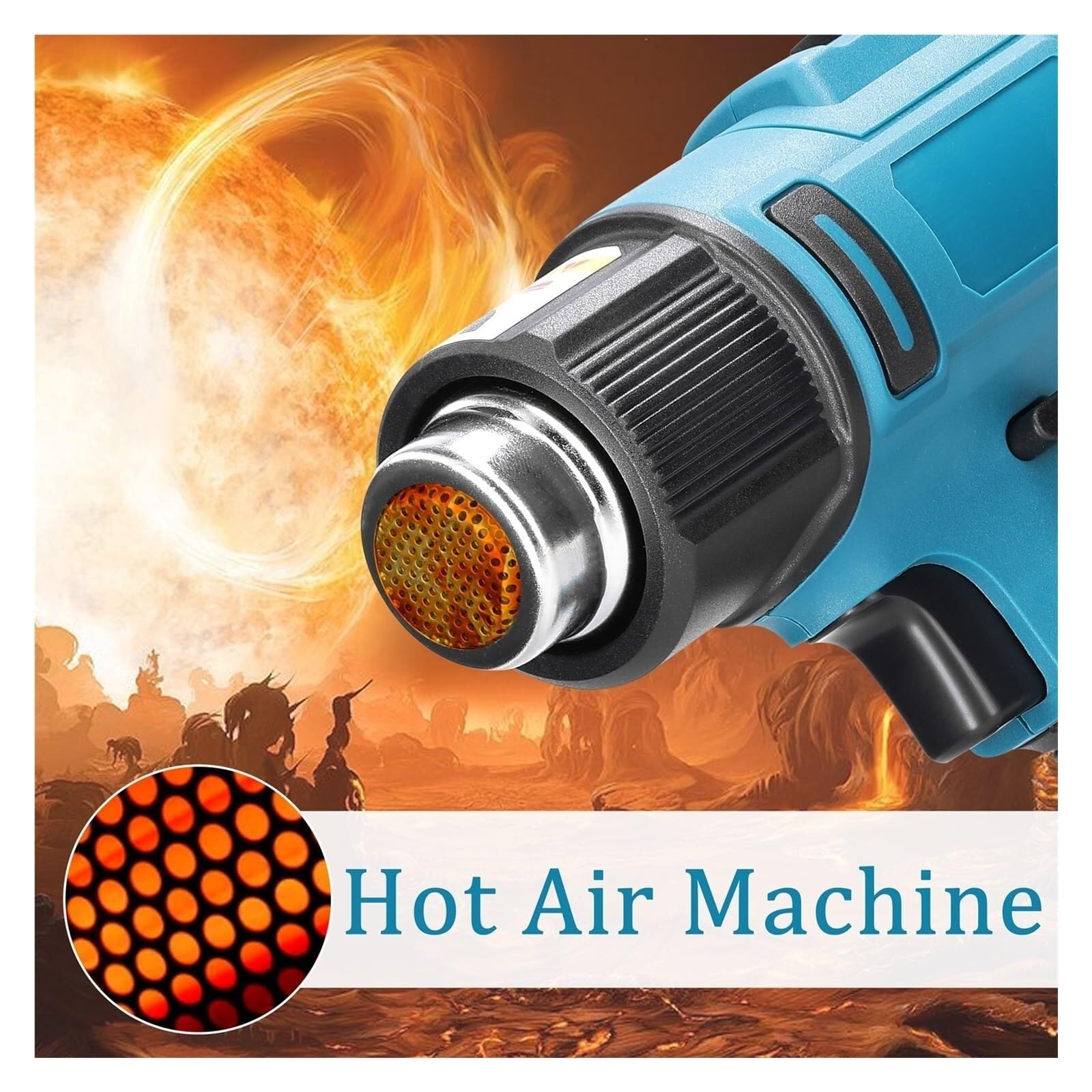 Heat Guns Cordless Handheld Hot Air Machine Lithium Rechargeable Heating Equipment 50-300? Temperature Adjustable Power Tool 4 Nozzles (Blue)