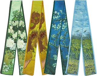 QIUTIMIY 4 Pack Purse Scarf Handbags Skinny Twill Hair Scarves Narrow Neck Scarf Band Women Fashion Accessories Bag Charms