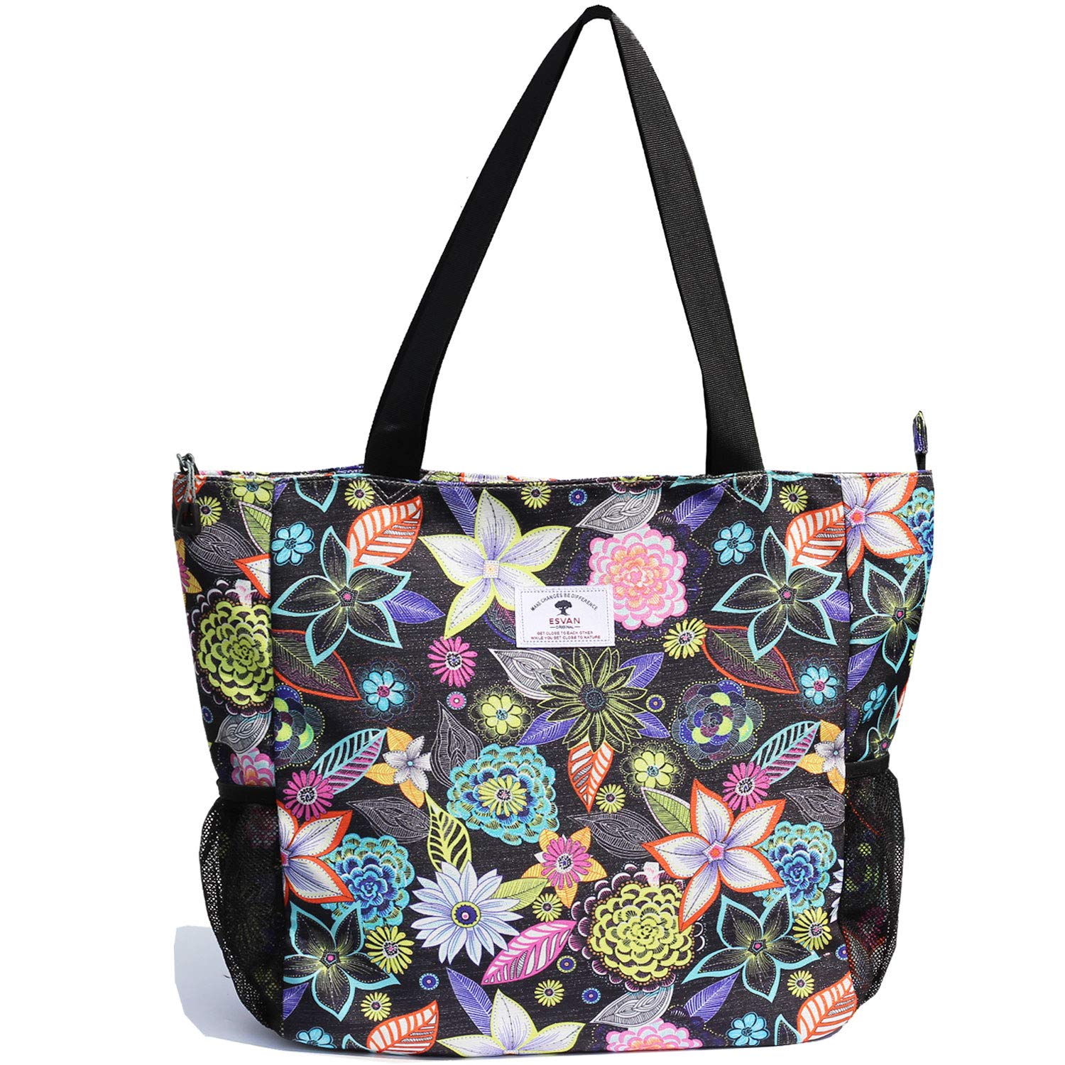 ESVAN Grand sac à bandoulière imprimé floral imperméable pour salle de sport, plage, voyage, usage quotidien
