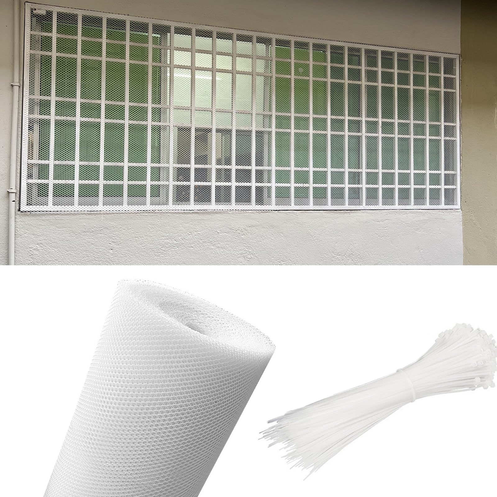 Rotolo di rete di sicurezza per esterni, per giardino, balcone, patio, catio e scale, recinzione a rete anti-caduta bianca per bambini, gatti e cani, barriera protettiva resistente.