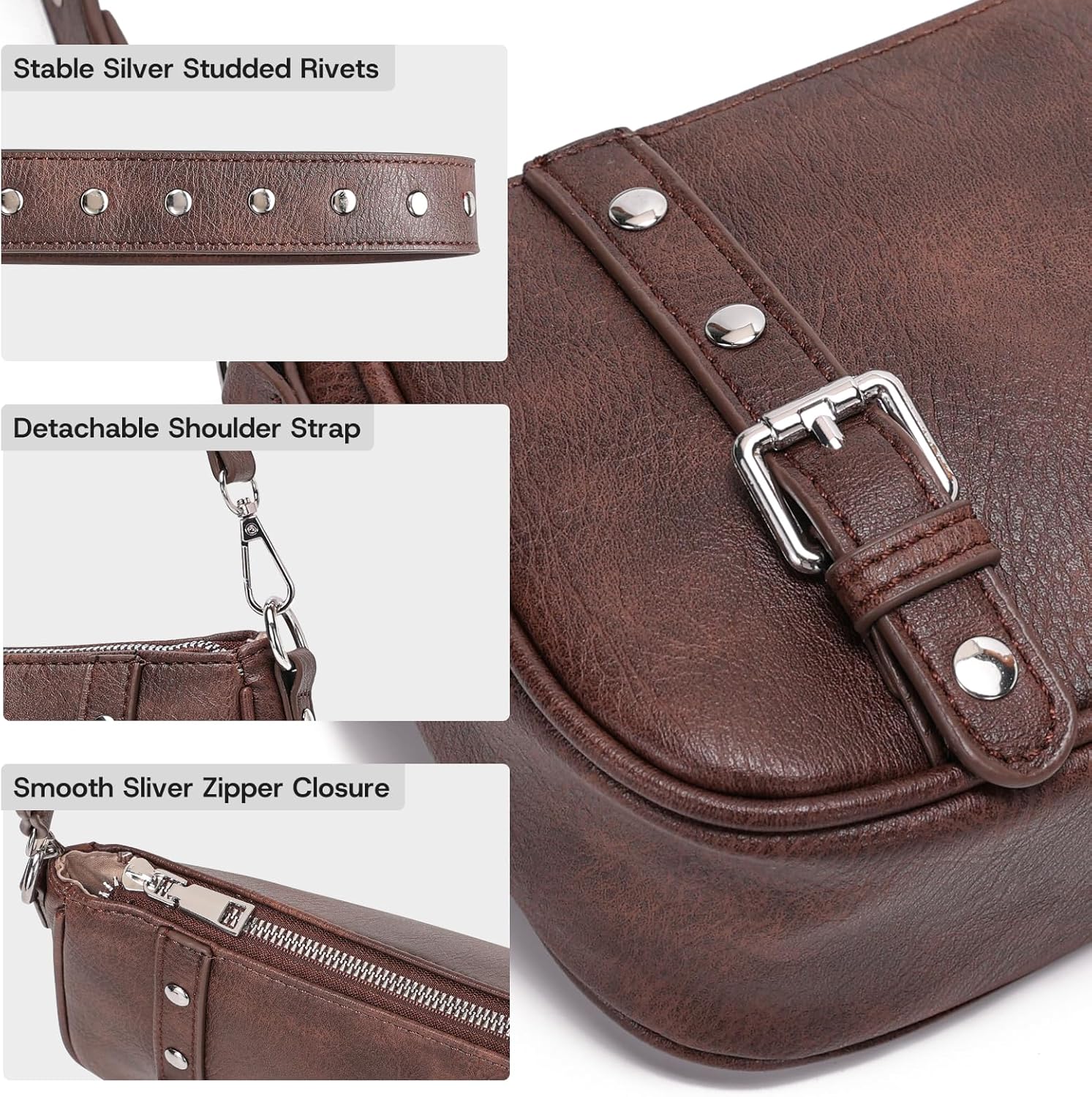 Y2K Purse Small Shoulder Bag for Women Punk Style Studded Handbag - Image 3