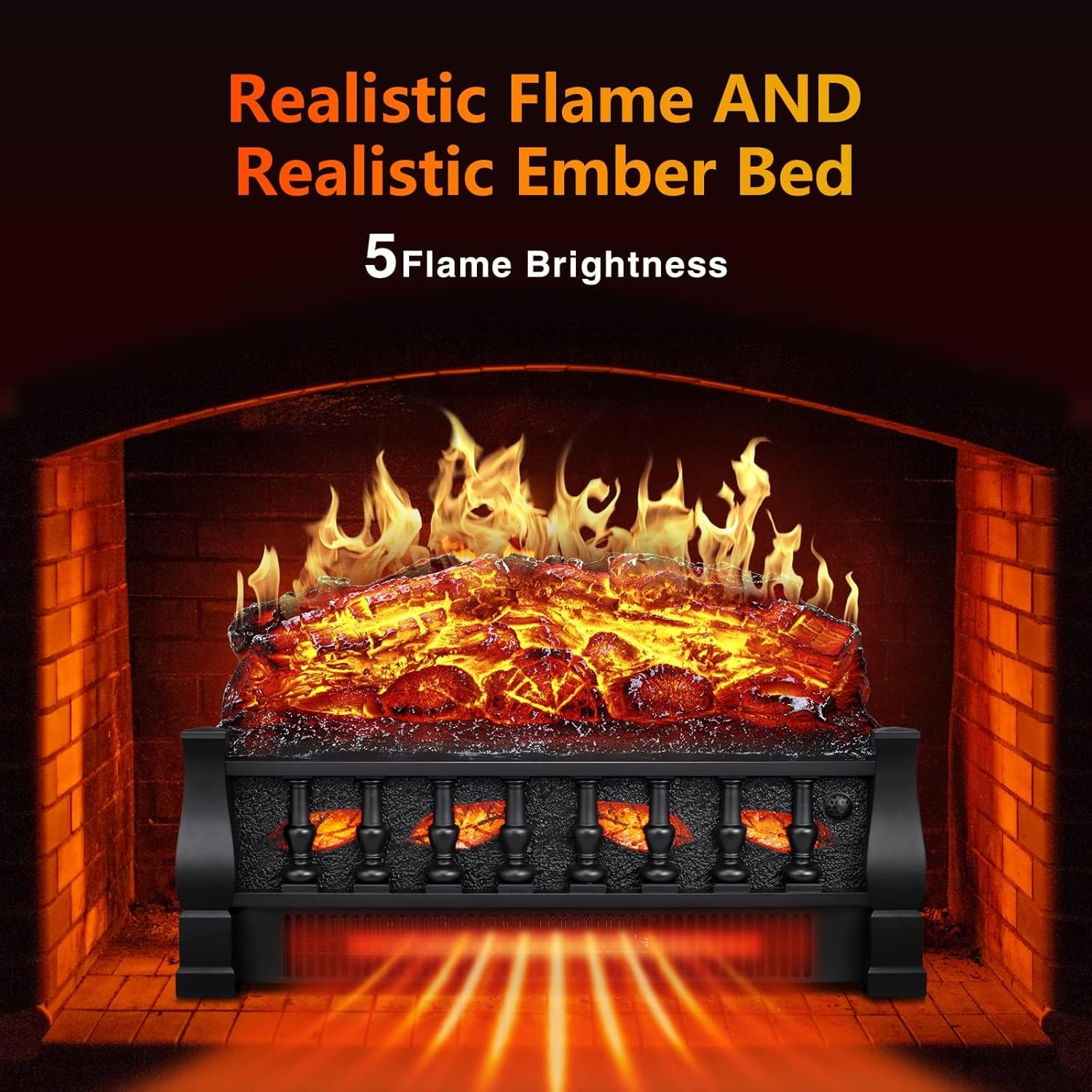 R.W.FLAME Electric Fireplace Log Set Heater 21IN, Remote Control, Flame Brightness Adjustable,Realistic Ember Bed, Overheating Protection for Home and Office Decor, 750W/1500W