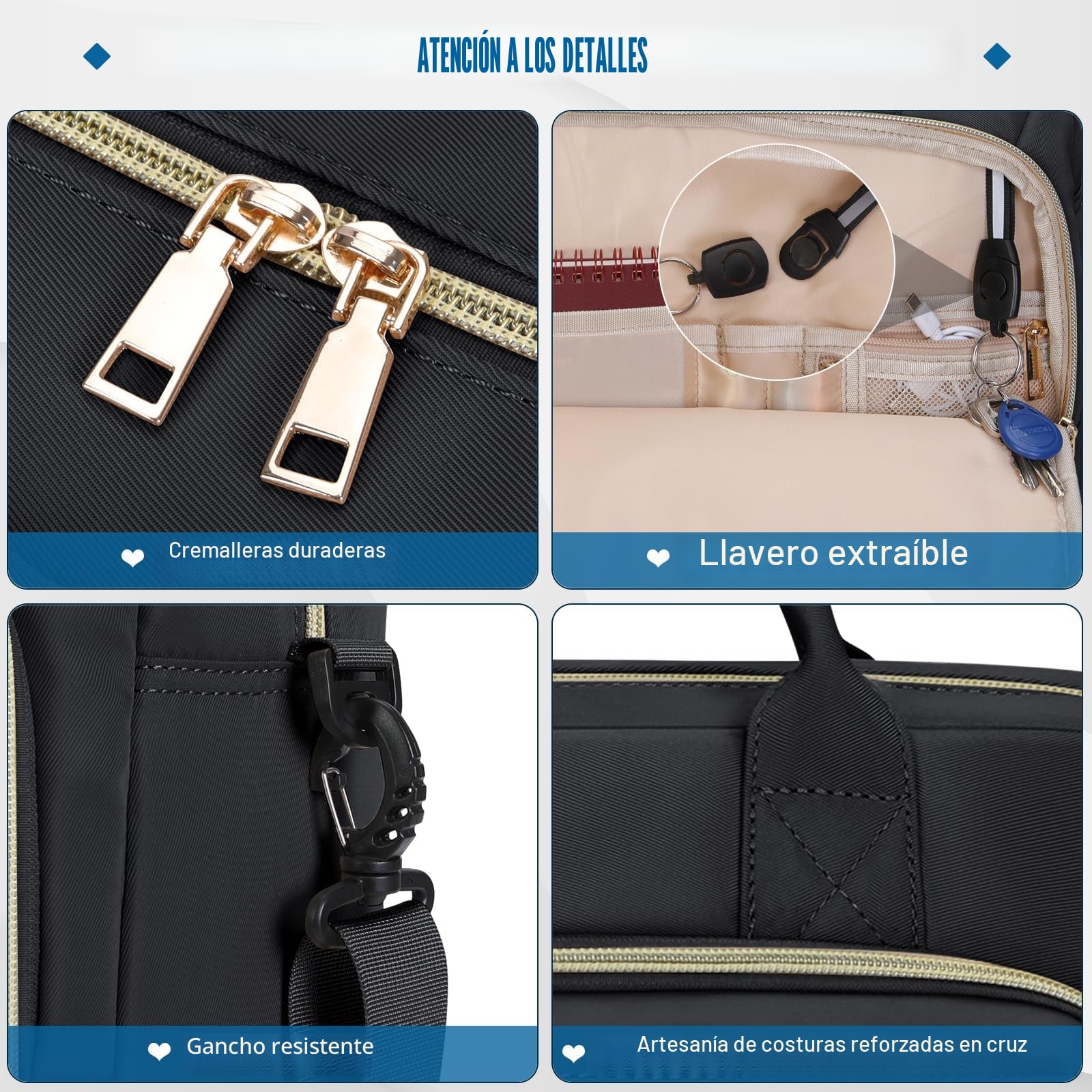 RAINSMORE Maletin Portatil Impermeable Bolso Portatil Mujer 17,3 Pulgadas Portadocumentos Mujer Grande Bolso Ordenador Portatil para Trabajo Oficina Universidad Negro