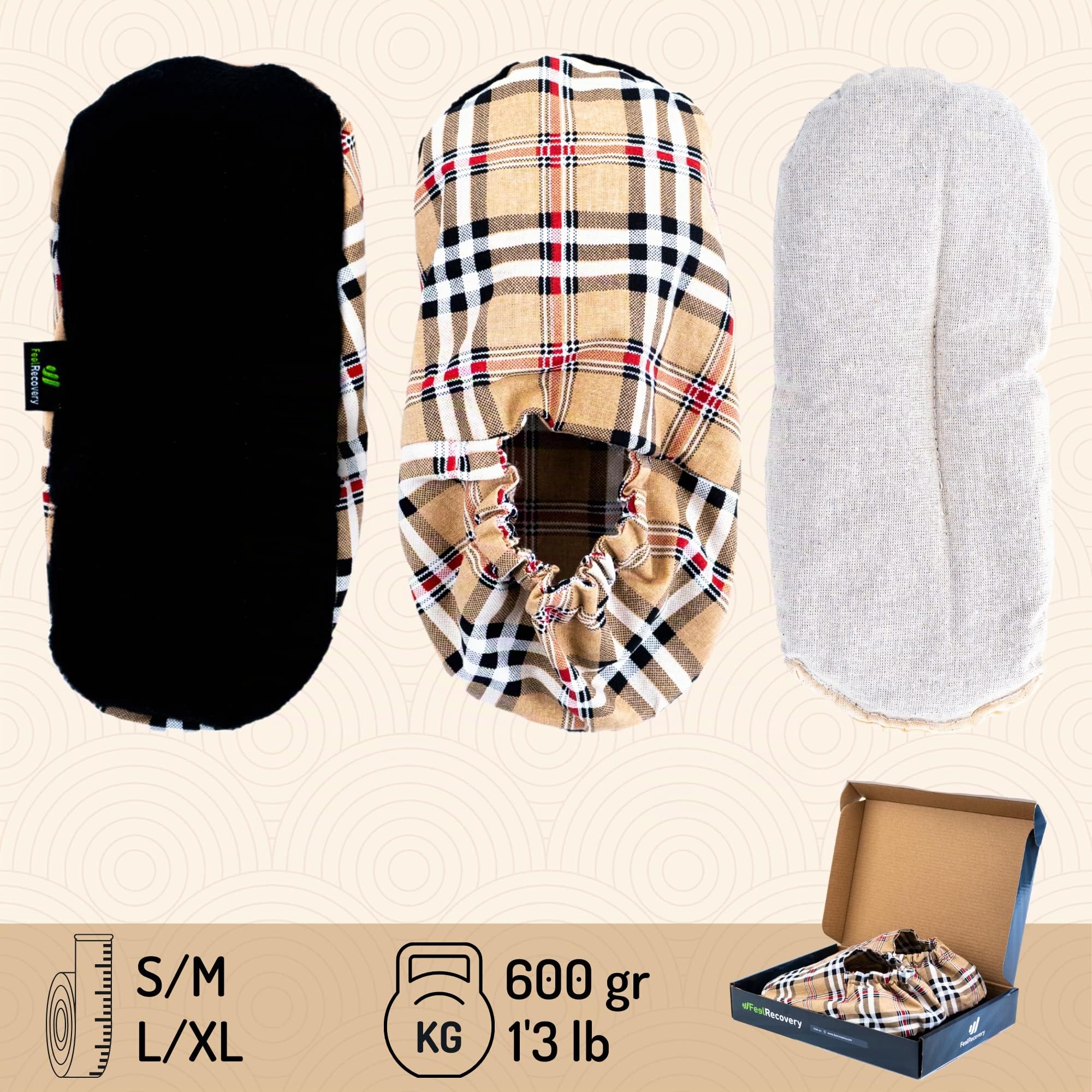 Feel Recovery Chaussons Chauffants Micro Ondes - Pantoufle Chauffante au Micro-Onde - Bouillotte Pieds Froids - Housse Lavable, 100% Coton et Odeur de Lavande (Oxford, S/M)