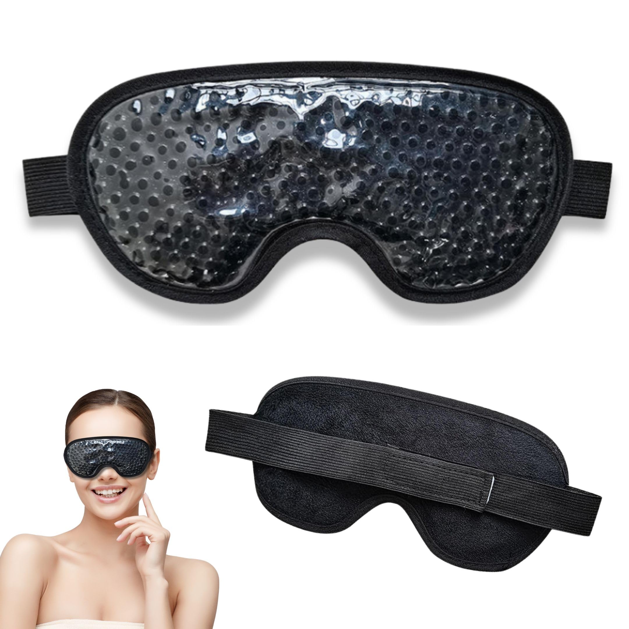 QUALITYLUX Antifaz Frío para Migrañas. Máscara de Gel para Dolor de Cabeza y Ojos Secos. Alivio Rápido para Migraña, Blefaritis y Parches Ojeras y Bolsas.Antifaz Dormir y Terapia Frío-Calor (NEGRO)