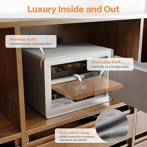 Miniatura 4 de GoldenKey Caja de seguridad biométrica blanca de 1.2 pies cúbicos con teclado de pantalla táctil, cajas fuertes de joyería para efectivo,