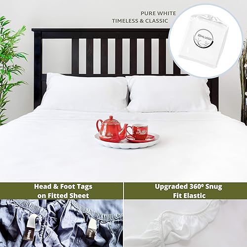 Miniatura 2 de ZENLUSSO Juego de sábanas matrimoniales, 100% viscosa hecha de bambú, refrescantes, etiquetas para pie de cabeza con bolsillo profundo de 16