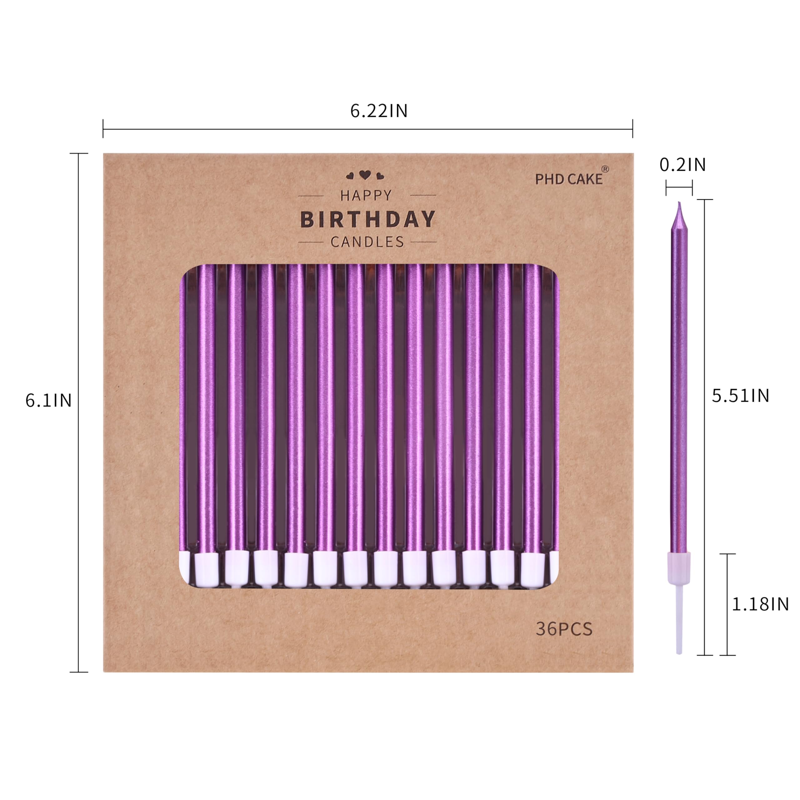 Purple Birthday Candles - 36 Long Thin Metallic -4 Purple Birthday Candles - 36 Long Thin Metallic -4