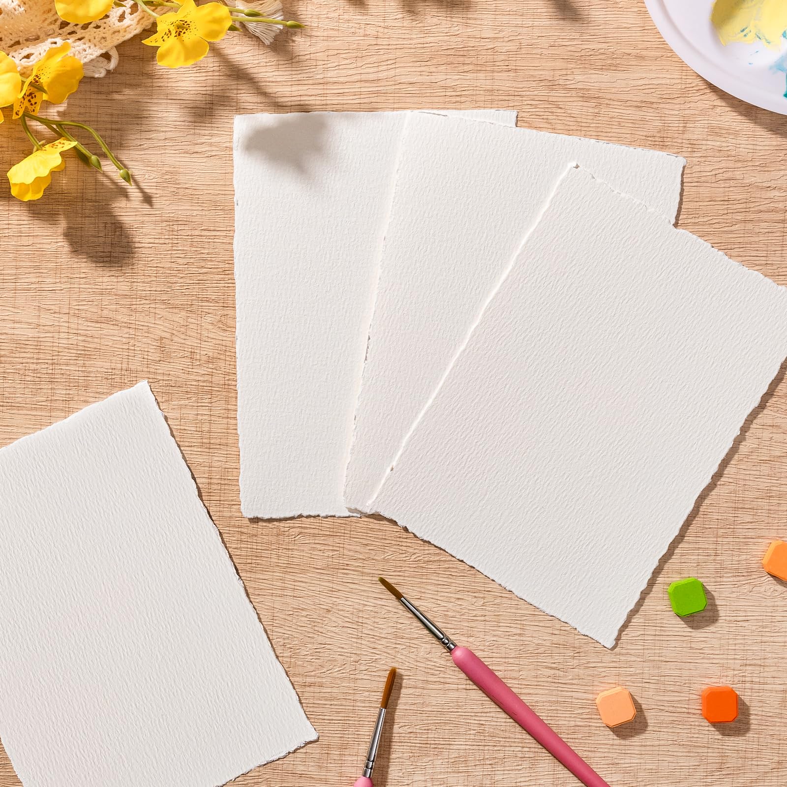 100 fogli di carta per acquerelli, 12,7 x 17,8 cm, 300 g/m², carta ruvida e ruvida fatta a mano per acquerelli, inviti di nozze, biglietti, artigianato